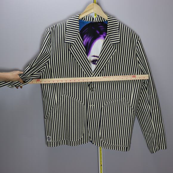 Handmade Striped Cotton Blazer w/ Satin Art Lining by Resurrection Approx 2XL - Picture 8 of 8